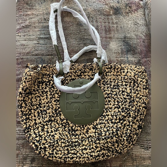 Tory Burch Ella Straw Box Weave Basket Tote. - Picture 13 of 16